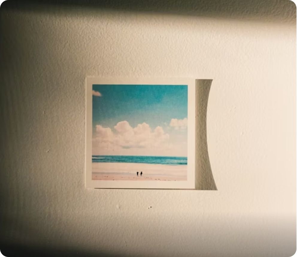 Printed memories displayed together, symbolising human connection