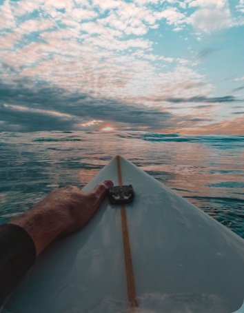 A point of view shot of a surfer on a wave, captured with GoPro